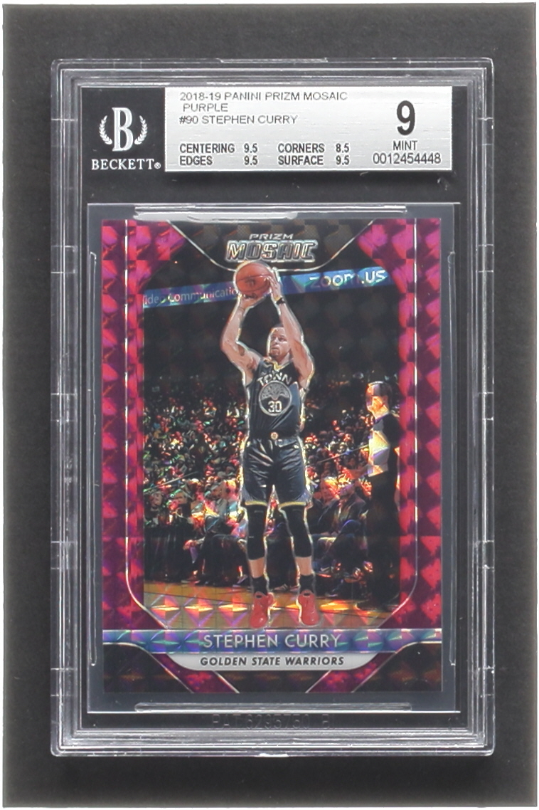 Stephen Curry 2018-19 Panini Prizm Mosaic Purple #90 #17/49 (BGS 9) at PristineAuction.com Stephen Curry 2018-19 Panini Prizm Mosaic Purple #90 #17/49 (BGS 9) at PristineAuction.com