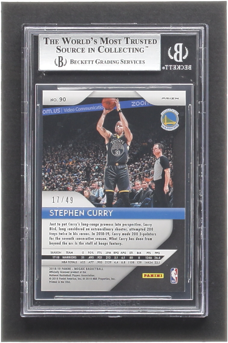 Stephen Curry 2018-19 Panini Prizm Mosaic Purple #90 #17/49 (BGS 9) at PristineAuction.com Stephen Curry 2018-19 Panini Prizm Mosaic Purple #90 #17/49 (BGS 9) at PristineAuction.com