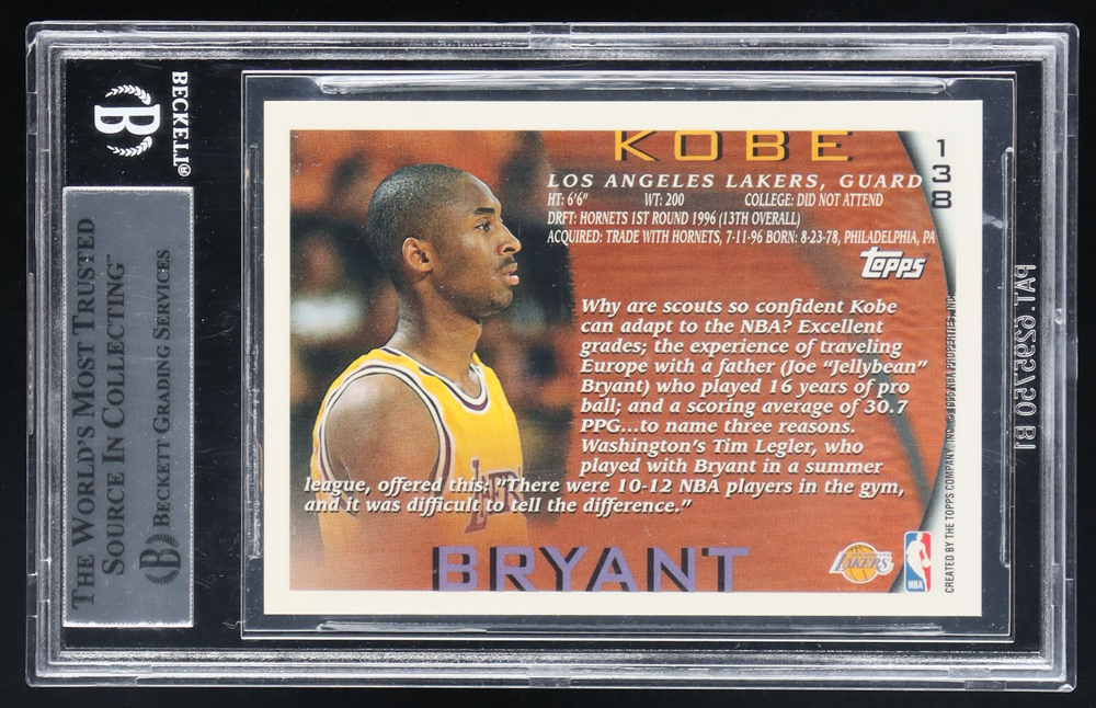 Kobe Bryant 1996-97 Topps #138 RC (BGS 9) at PristineAuction.com Kobe Bryant 1996-97 Topps #138 RC (BGS 9) at PristineAuction.com