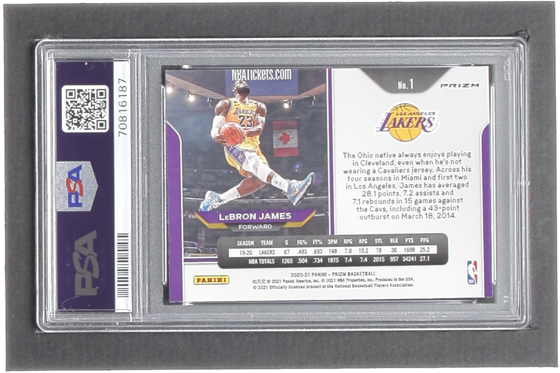 LeBron James 2020-21 Panini Prizm Prizms Red Ice #1 (PSA 10) at PristineAuction.com LeBron James 2020-21 Panini Prizm Prizms Red Ice #1 (PSA 10) at PristineAuction.com