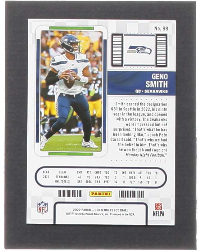 Geno Smith 2022 Panini Contenders Playoff Ticket #88 #105/199 at PristineAuction.com Geno Smith 2022 Panini Contenders Playoff Ticket #88 #105/199 at PristineAuction.com