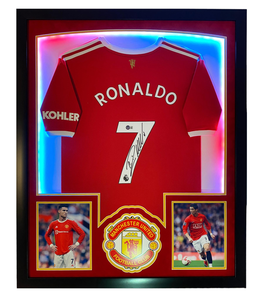 Cristiano Ronaldo Signed Custom Framed Jersey Display With LED Lights Cristiano Ronaldo Signed Custom Framed Jersey Display With LED Lights