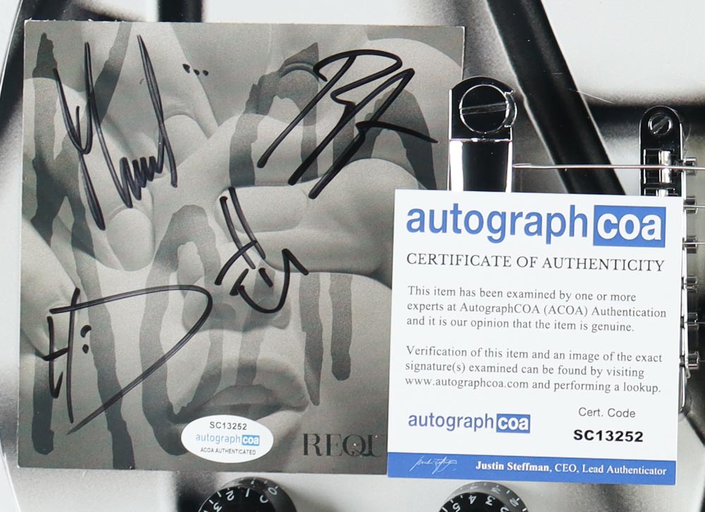 "Korn" 39" Electric Guitar Band-Signed by (5) With James Shaffer, Jonathan Davis, Ray Luzier, Reginald Arvizu (AutographCOA) at PristineAuction.com "Korn" 39" Electric Guitar Band-Signed by (5) With James Shaffer, Jonathan Davis, Ray Luzier, Reginald Arvizu (AutographCOA) at PristineAuction.com