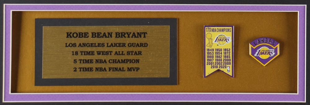 Kobe Bryant Custom Framed Jersey Display with (2) Pins at PristineAuction.com Kobe Bryant Custom Framed Jersey Display with (2) Pins at PristineAuction.com