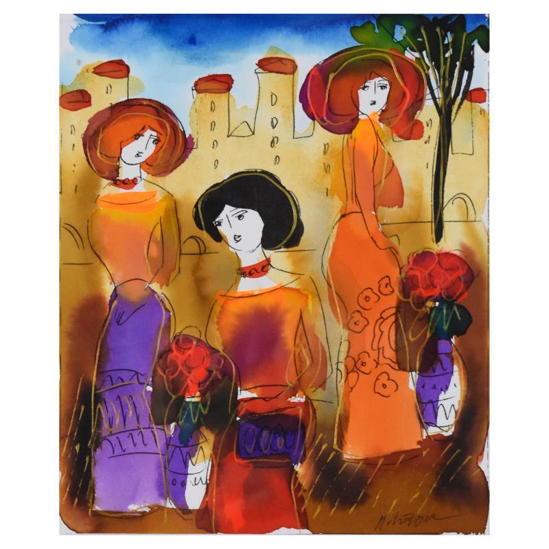 Moshe Leider Signed "Untitled" 14x16 Custom Framed Original Mixed Media Watercolor Painting (PA) at PristineAuction.com Moshe Leider Signed "Untitled" 14x16 Custom Framed Original Mixed Media Watercolor Painting (PA) at PristineAuction.com