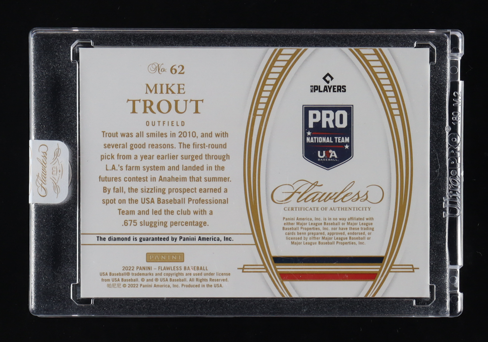 Mike Trout 2022 Panini Flawless #62 USA #03/20 at PristineAuction.com Mike Trout 2022 Panini Flawless #62 USA #03/20 at PristineAuction.com