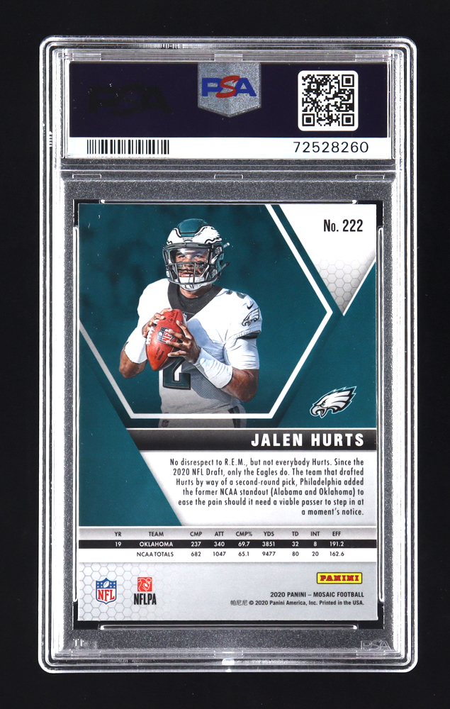 Jalen Hurts 2020 Panini Mosaic #222 RC (PSA 10) at PristineAuction.com Jalen Hurts 2020 Panini Mosaic #222 RC (PSA 10) at PristineAuction.com