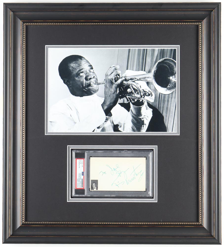 Louis Armstrong Signed Custom Framed Cut Display (PSA) at PristineAuction.com Louis Armstrong Signed Custom Framed Cut Display (PSA) at PristineAuction.com