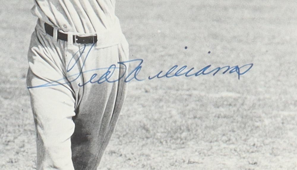 Ted Williams Signed Red Sox Custom Framed Photo Display With Cloth Patch (PSA) at PristineAuction.com Ted Williams Signed Red Sox Custom Framed Photo Display With Cloth Patch (PSA) at PristineAuction.com