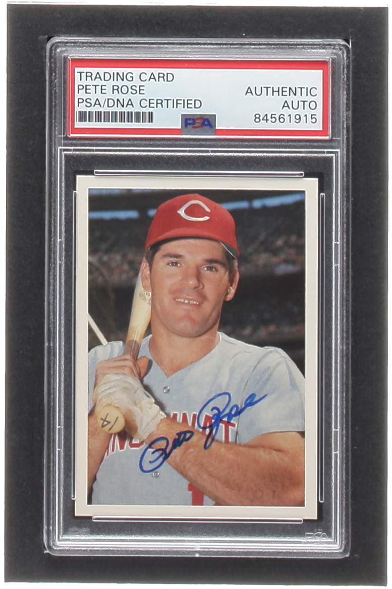 Pete Rose Signed 1985 Topps Rose #105 / Reds Smiling '60s (PSA) at PristineAuction.com Pete Rose Signed 1985 Topps Rose #105 / Reds Smiling '60s (PSA) at PristineAuction.com