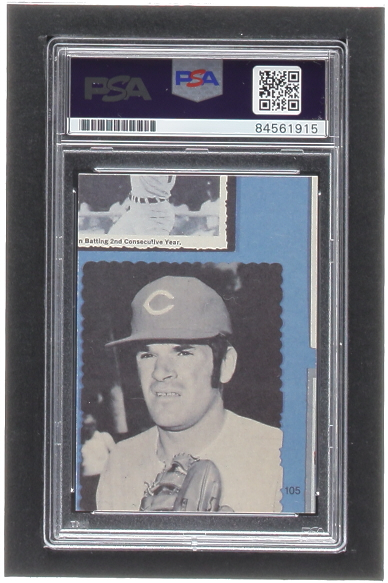 Pete Rose Signed 1985 Topps Rose #105 / Reds Smiling '60s (PSA) at PristineAuction.com Pete Rose Signed 1985 Topps Rose #105 / Reds Smiling '60s (PSA) at PristineAuction.com