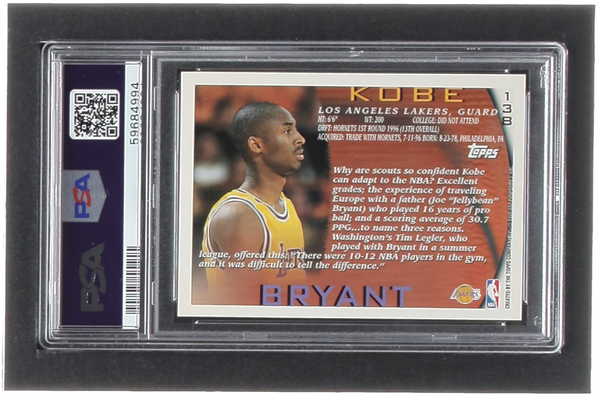 Kobe Bryant 1996-97 Topps #138 RC (PSA 9) at PristineAuction.com Kobe Bryant 1996-97 Topps #138 RC (PSA 9) at PristineAuction.com