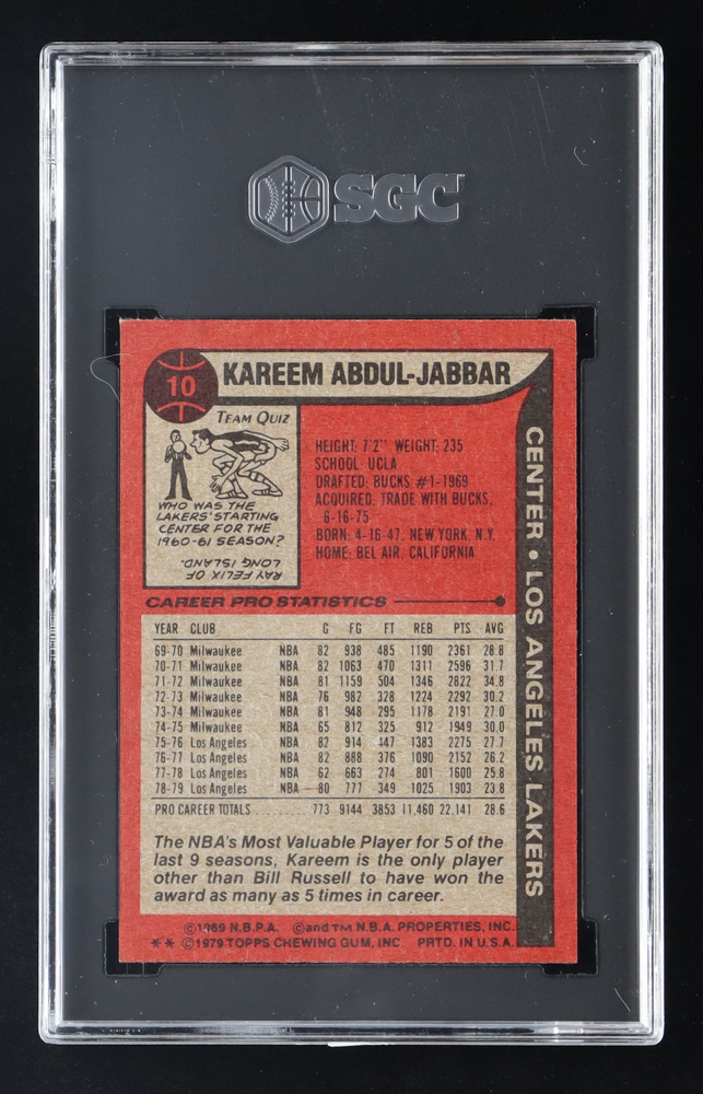Kareem Abdul-Jabbar 1979-80 Topps #10 AS (SGC 7) at PristineAuction.com Kareem Abdul-Jabbar 1979-80 Topps #10 AS (SGC 7) at PristineAuction.com
