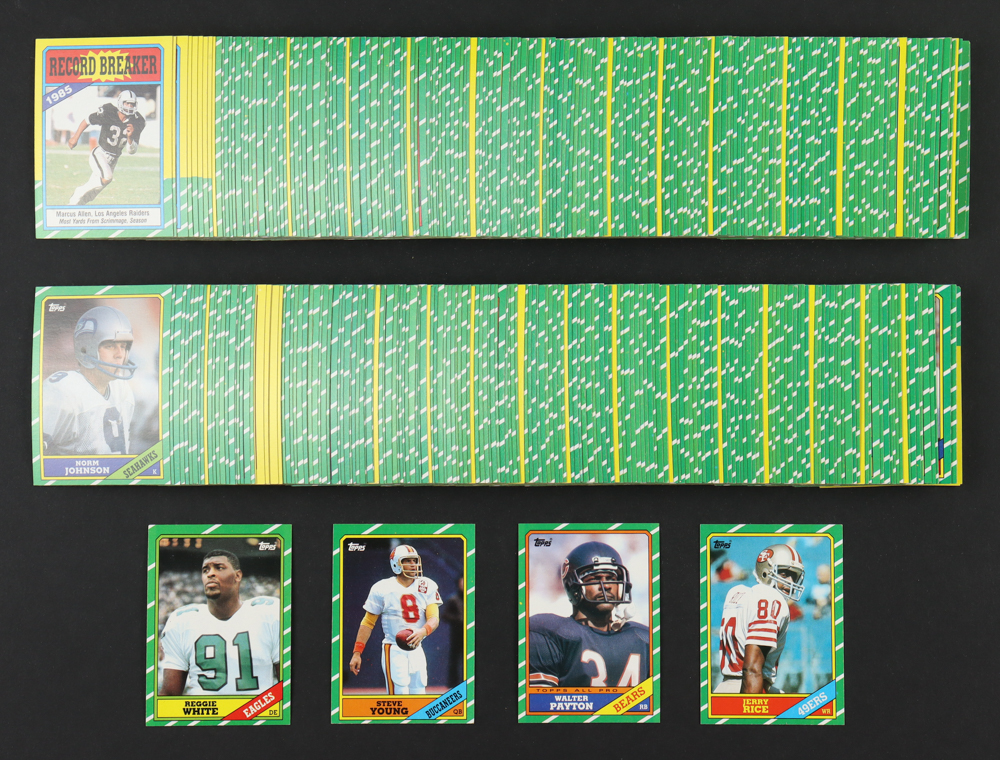 1986 Topps Football Complete Set of (396) Cards with Jerry Rice #161 RC, Steve Young #374 RC, Reggie White #275 RC, Walter Payton AP #11 at PristineAuction.com 1986 Topps Football Complete Set of (396) Cards with Jerry Rice #161 RC, Steve Young #374 RC, Reggie White #275 RC, Walter Payton AP #11 at PristineAuction.com