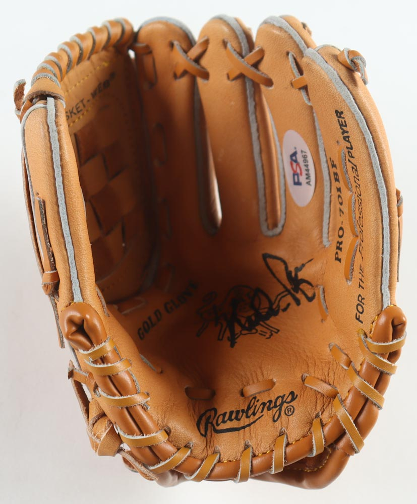 Nolan Ryan TwiceSigned Rawlings Mini Gold Glove with Display Stand