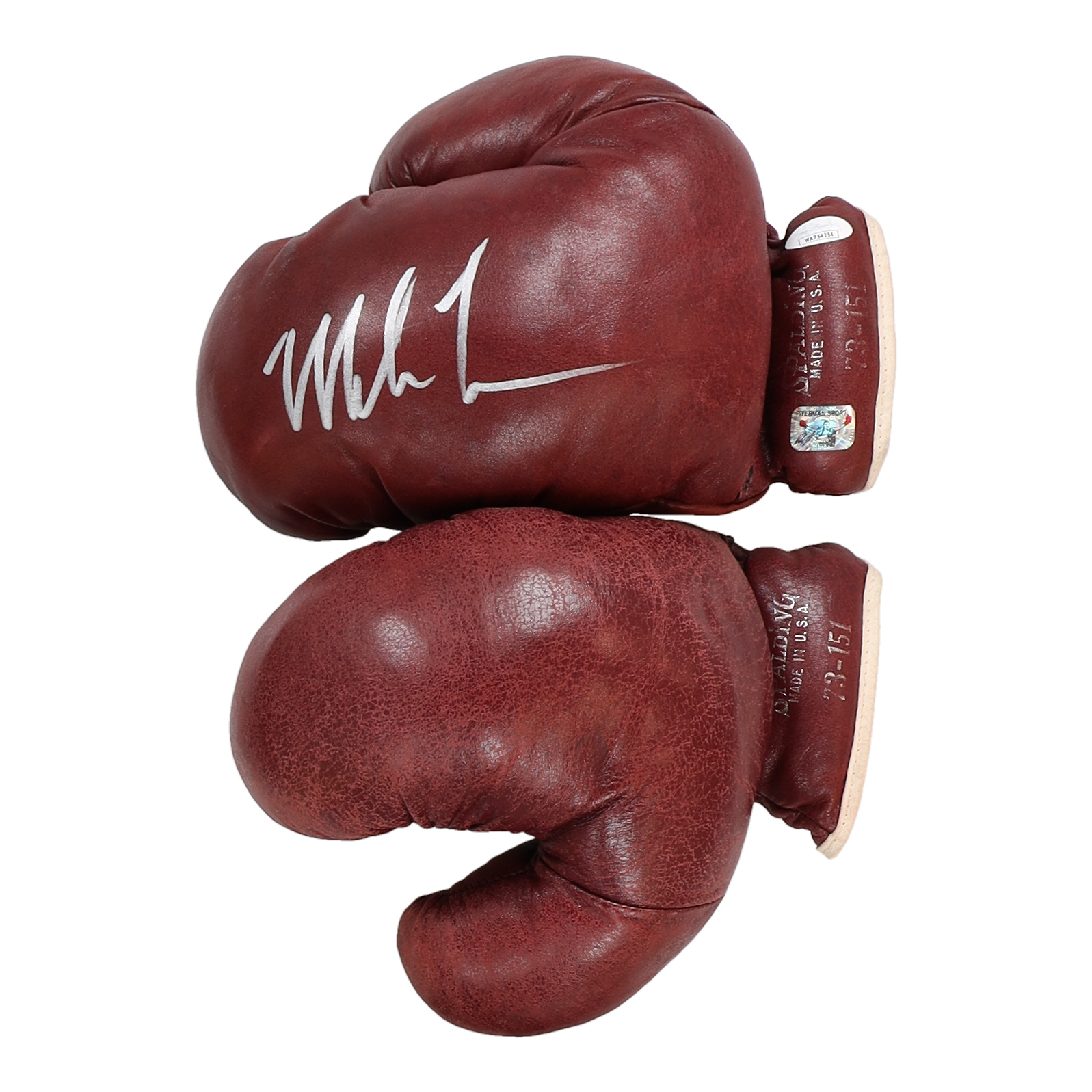 Mike Tyson Signed Pair of (2) Spalding 1960s Burgundy Leather Boxing Gloves (JSA & Tyson) at PristineAuction.com Mike Tyson Signed Pair of (2) Spalding 1960s Burgundy Leather Boxing Gloves (JSA & Tyson) at PristineAuction.com