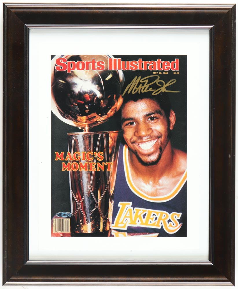Magic Johnson Custom Magic Johnson Signed Lakers Custom Framed SportsIllustrated Cover Photo ...