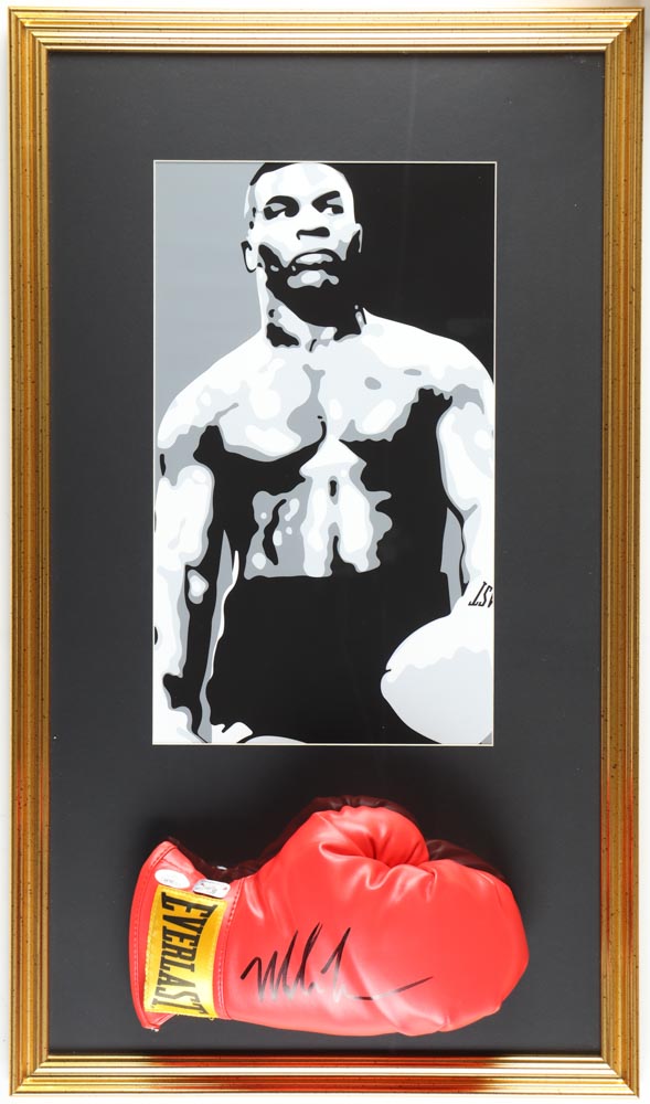 Mike Tyson Signed Custom Framed Everlast Boxing Glove Display with Tyson Print (JSA & Tyson) at PristineAuction.com Mike Tyson Signed Custom Framed Everlast Boxing Glove Display with Tyson Print (JSA & Tyson) at PristineAuction.com