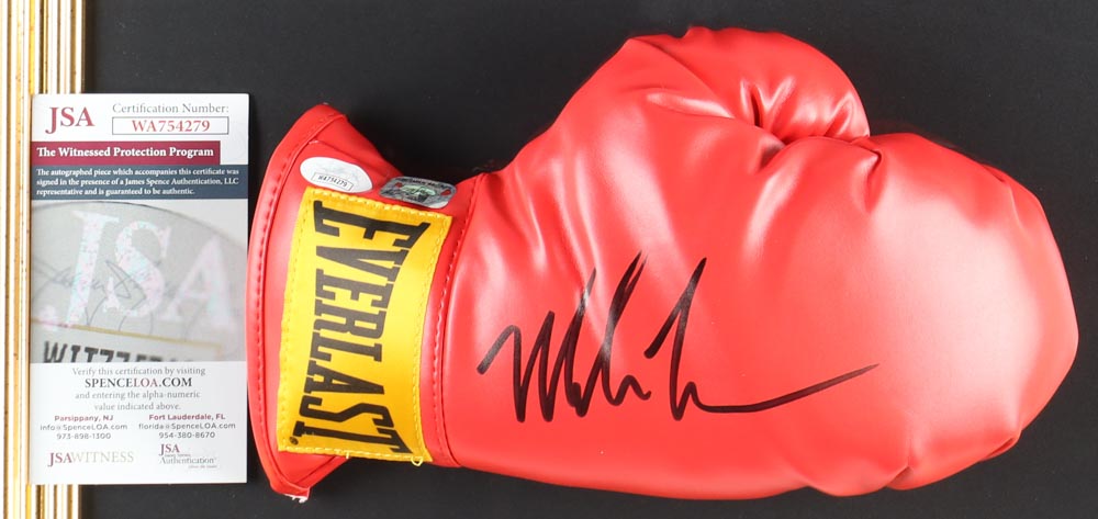 Mike Tyson Signed Custom Framed Everlast Boxing Glove Display with Tyson Print (JSA & Tyson) at PristineAuction.com Mike Tyson Signed Custom Framed Everlast Boxing Glove Display with Tyson Print (JSA & Tyson) at PristineAuction.com