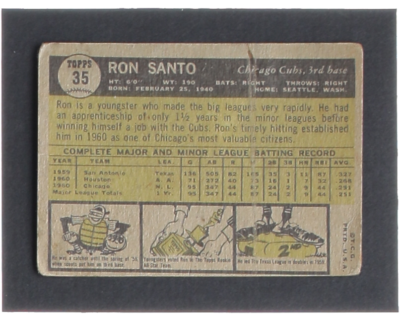 Ron Santo 1961 Topps #35 RC at PristineAuction.com Ron Santo 1961 Topps #35 RC at PristineAuction.com