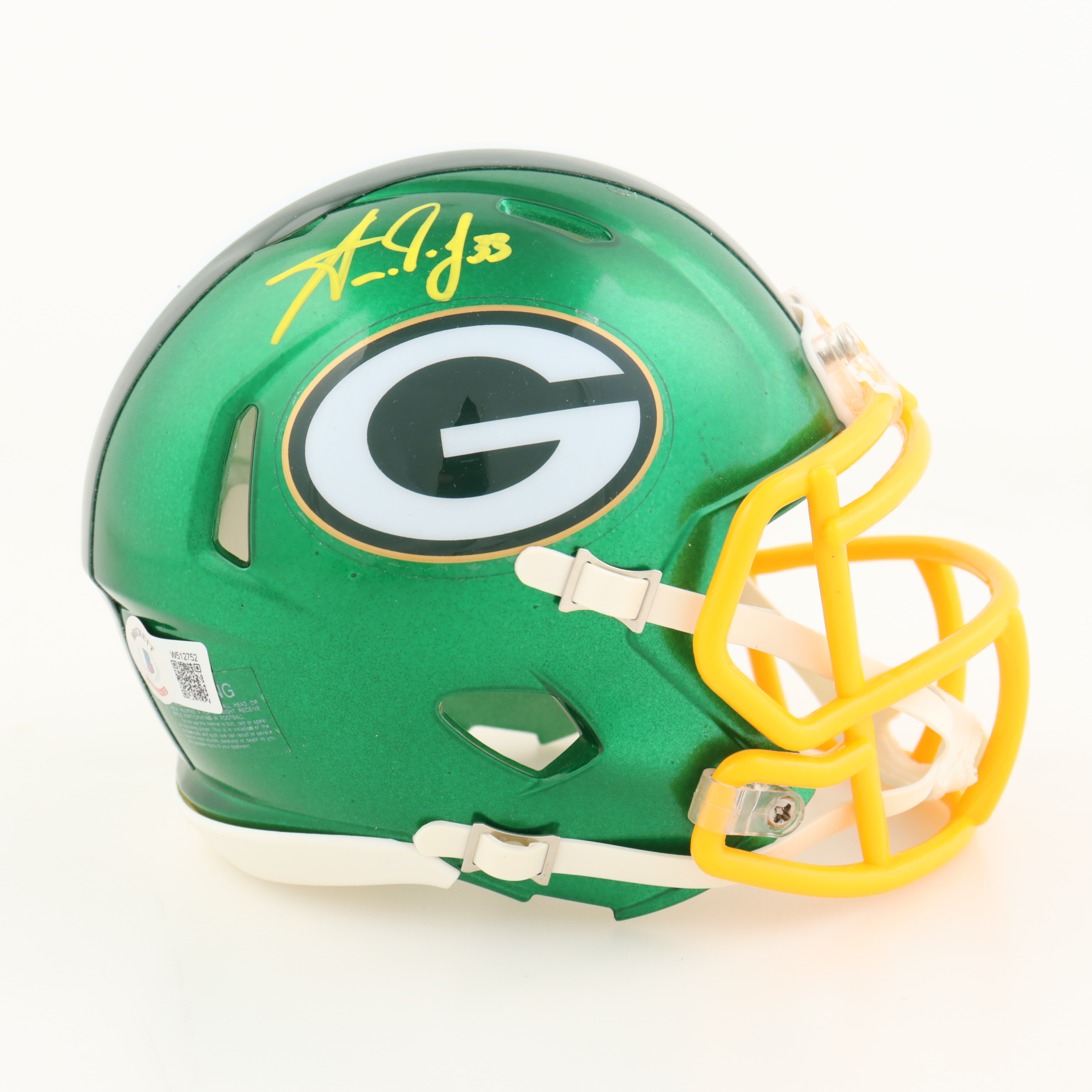 Aaron Jones Signed Packers Flash Alternate Speed Mini Helmet (Beckett) at PristineAuction.com Aaron Jones Signed Packers Flash Alternate Speed Mini Helmet (Beckett) at PristineAuction.com