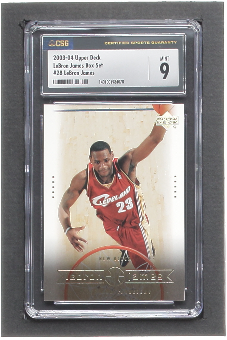 LeBron James 2003 Upper Deck LeBron James Box Set #28 RC / New Reign (CSG 9) at PristineAuction.com LeBron James 2003 Upper Deck LeBron James Box Set #28 RC / New Reign (CSG 9) at PristineAuction.com