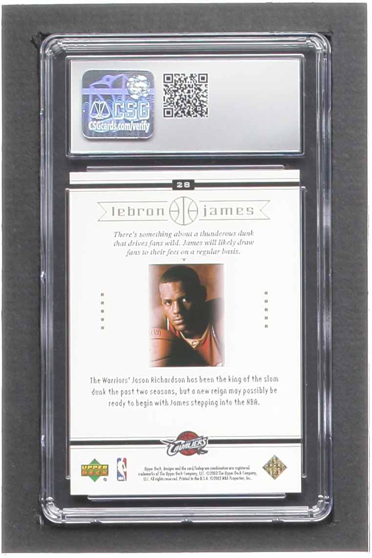 LeBron James 2003 Upper Deck LeBron James Box Set #28 RC / New Reign (CSG 9) at PristineAuction.com LeBron James 2003 Upper Deck LeBron James Box Set #28 RC / New Reign (CSG 9) at PristineAuction.com