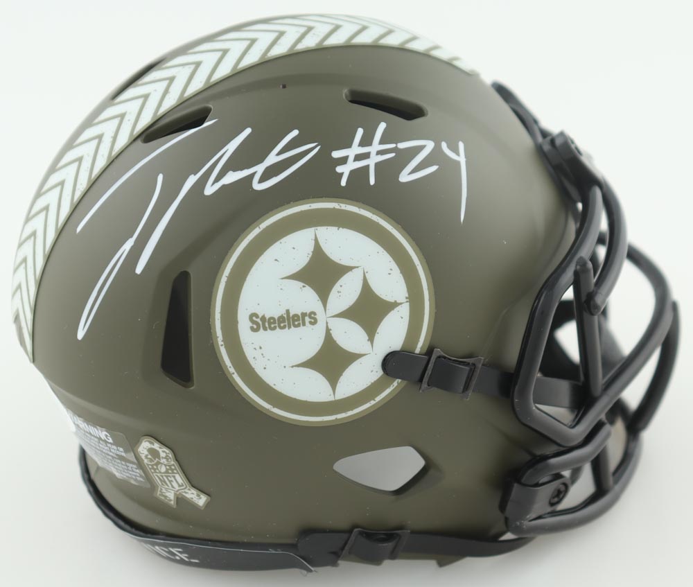 Joey Porter Jr.Signed Steelers Salute To Service Alternate Speed Mini Helmet (TSE) at PristineAuction.com Joey Porter Jr.Signed Steelers Salute To Service Alternate Speed Mini Helmet (TSE) at PristineAuction.com