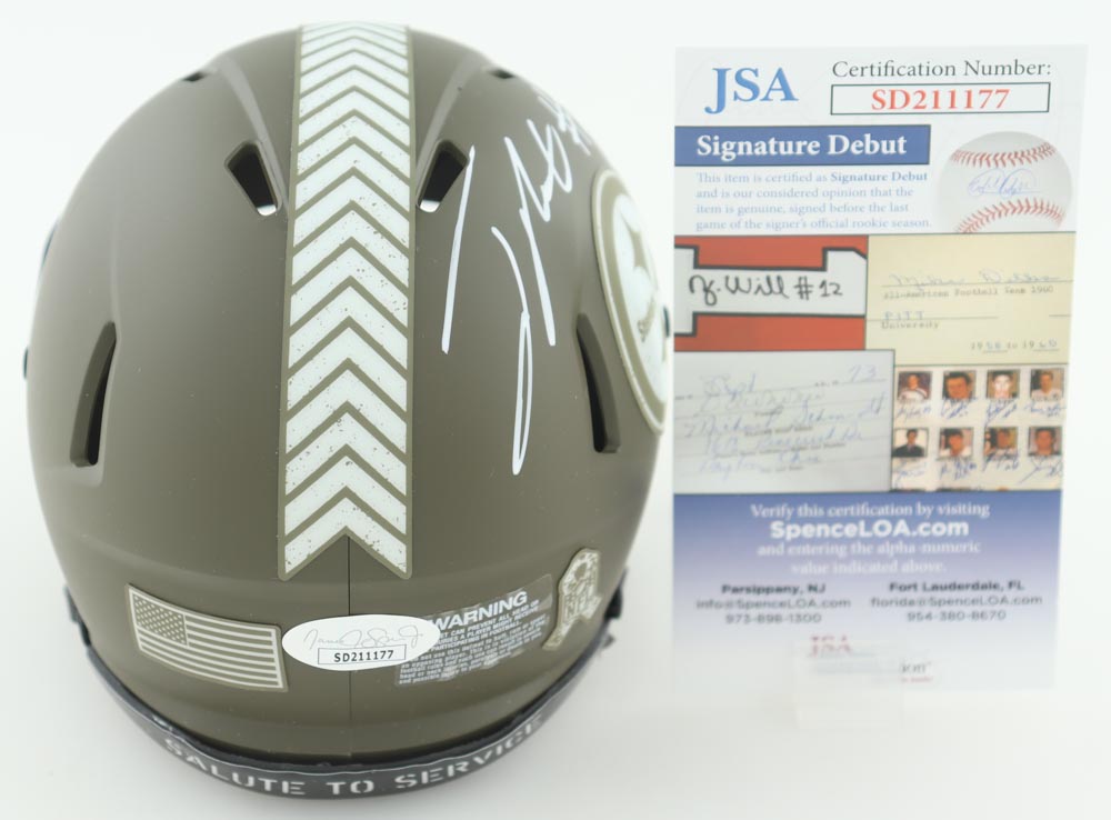 Joey Porter Jr.Signed Steelers Salute To Service Alternate Speed Mini Helmet (TSE) at PristineAuction.com Joey Porter Jr.Signed Steelers Salute To Service Alternate Speed Mini Helmet (TSE) at PristineAuction.com