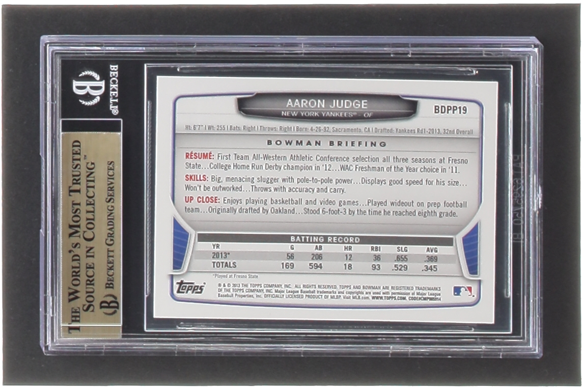 Aaron Judge 2013 Bowman Draft Draft Picks #BDPP19 RC (BGS 9.5) at PristineAuction.com Aaron Judge 2013 Bowman Draft Draft Picks #BDPP19 RC (BGS 9.5) at PristineAuction.com