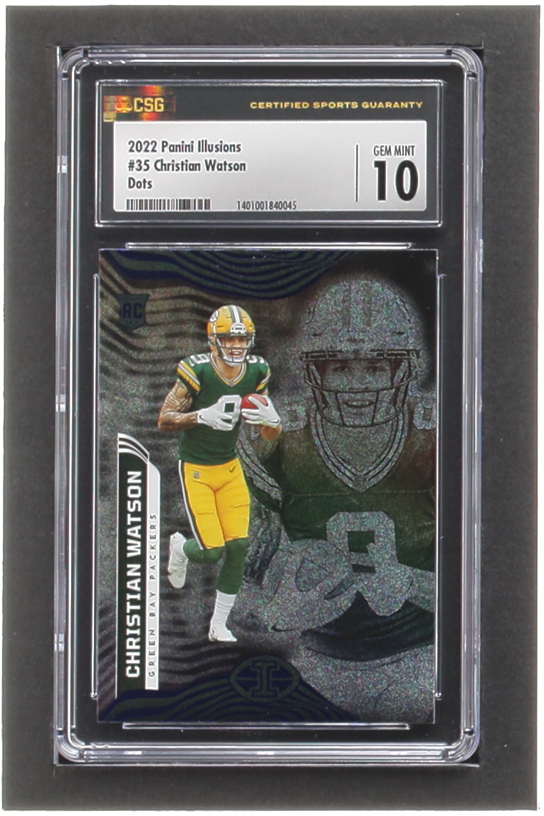 Christian Watson 2022 Panini Illusions Dots #35 RC (CSG 10) at PristineAuction.com Christian Watson 2022 Panini Illusions Dots #35 RC (CSG 10) at PristineAuction.com