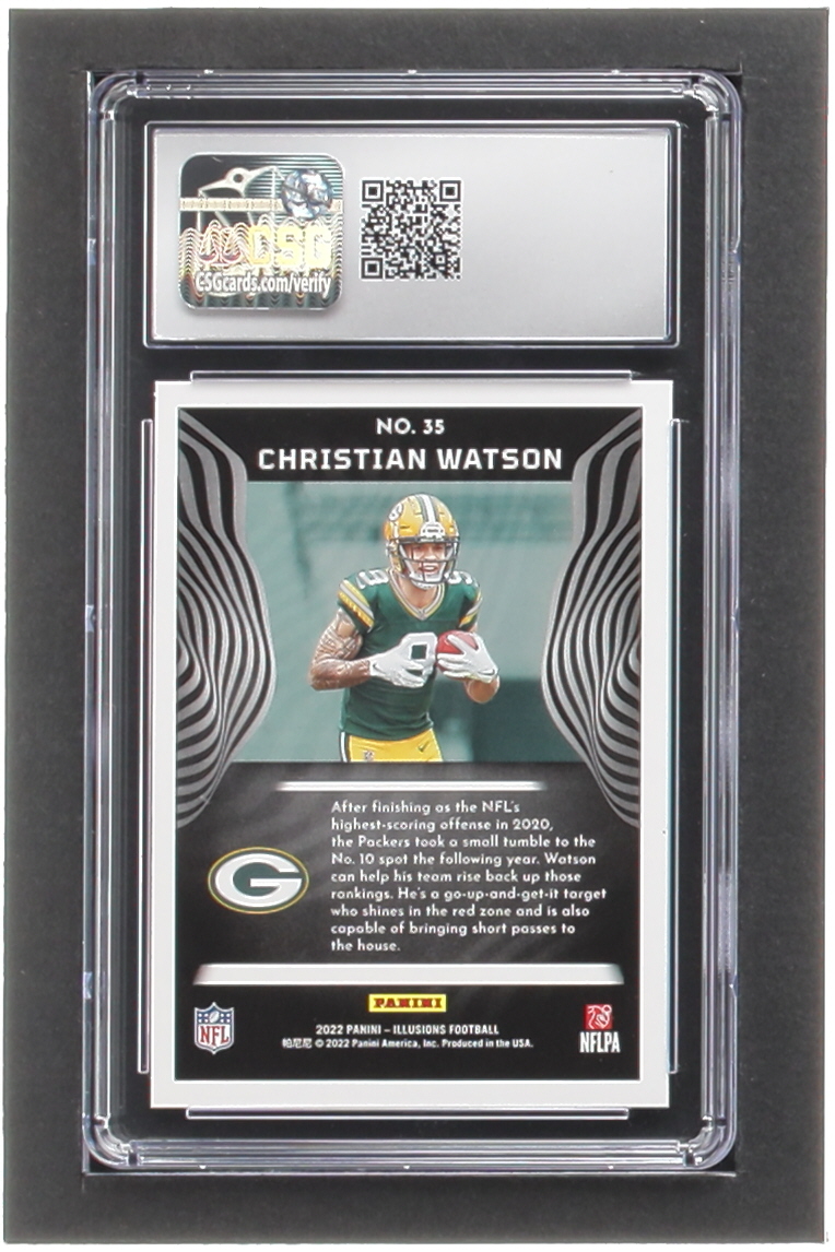 Christian Watson 2022 Panini Illusions Dots #35 RC (CSG 10) at PristineAuction.com Christian Watson 2022 Panini Illusions Dots #35 RC (CSG 10) at PristineAuction.com
