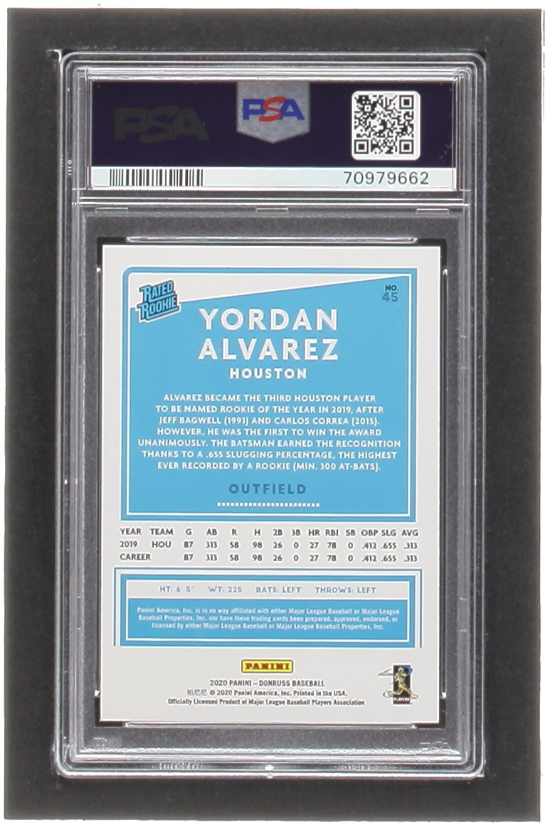 Yordan Alvarez 2020 Donruss #45 RR RC (PSA 10) at PristineAuction.com Yordan Alvarez 2020 Donruss #45 RR RC (PSA 10) at PristineAuction.com