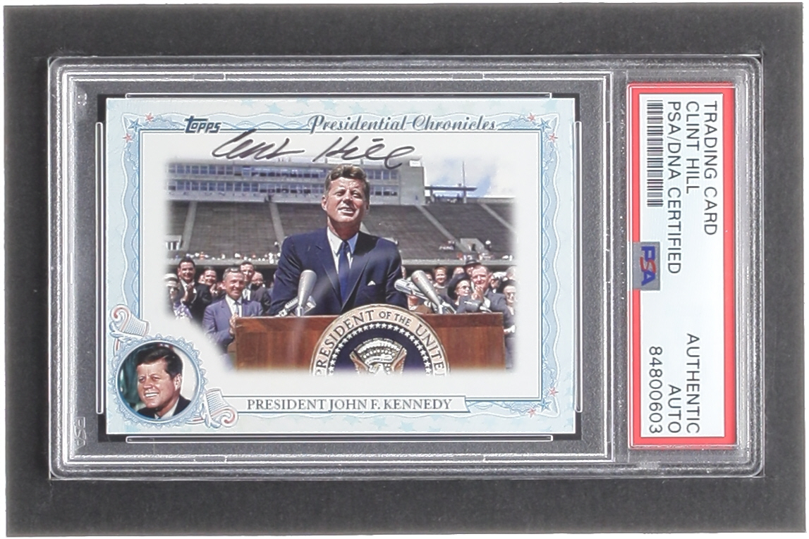 Clint Hill Signed John F. Kennedy 2015 Topps Archives Presidential Chronicles #PCJFK (PSA) at PristineAuction.com Clint Hill Signed John F. Kennedy 2015 Topps Archives Presidential Chronicles #PCJFK (PSA) at PristineAuction.com