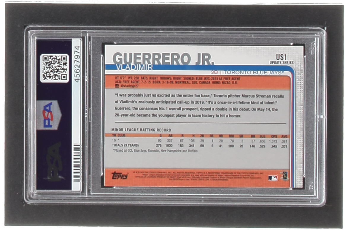 Vladimir Guerrero Jr. 2019 Topps Update Photo Variations #US1A RC (PSA 9) at PristineAuction.com Vladimir Guerrero Jr. 2019 Topps Update Photo Variations #US1A RC (PSA 9) at PristineAuction.com