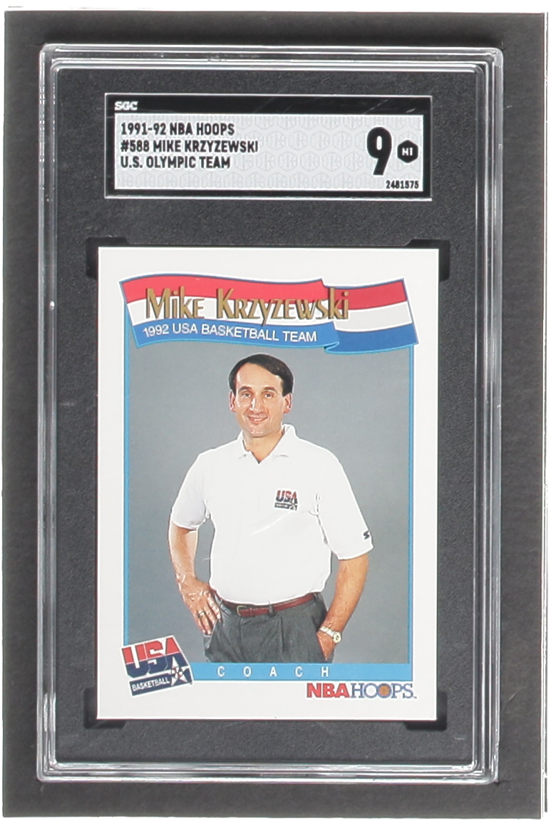 Mike Krzyzewski 1991-92 Hoops #588 CO USA RC (SGC 9) at PristineAuction.com Mike Krzyzewski 1991-92 Hoops #588 CO USA RC (SGC 9) at PristineAuction.com