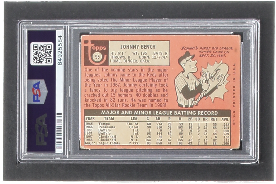 Johnny Bench Signed 1969 Topps #95 (PSA) at PristineAuction.com Johnny Bench Signed 1969 Topps #95 (PSA) at PristineAuction.com