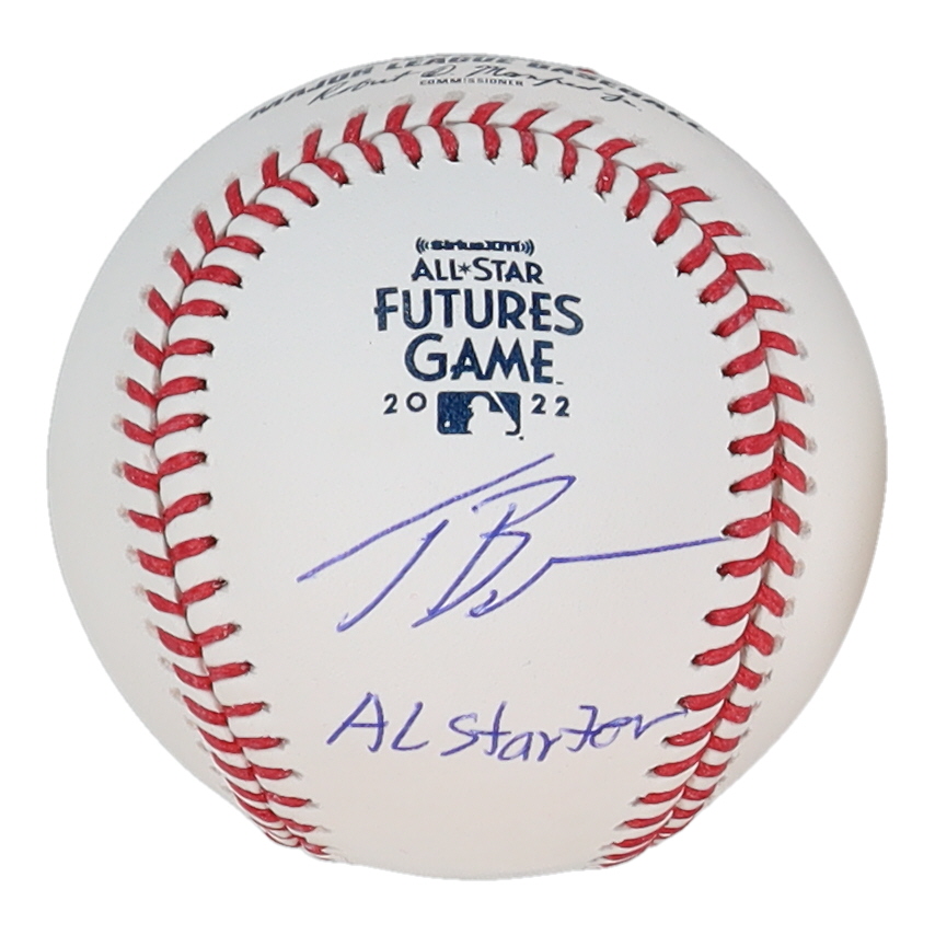 Taj Bradley Signed 2022 All-Star Futures Logo Baseball Inscribed "AL Starter" (JSA) at PristineAuction.com Taj Bradley Signed 2022 All-Star Futures Logo Baseball Inscribed "AL Starter" (JSA) at PristineAuction.com