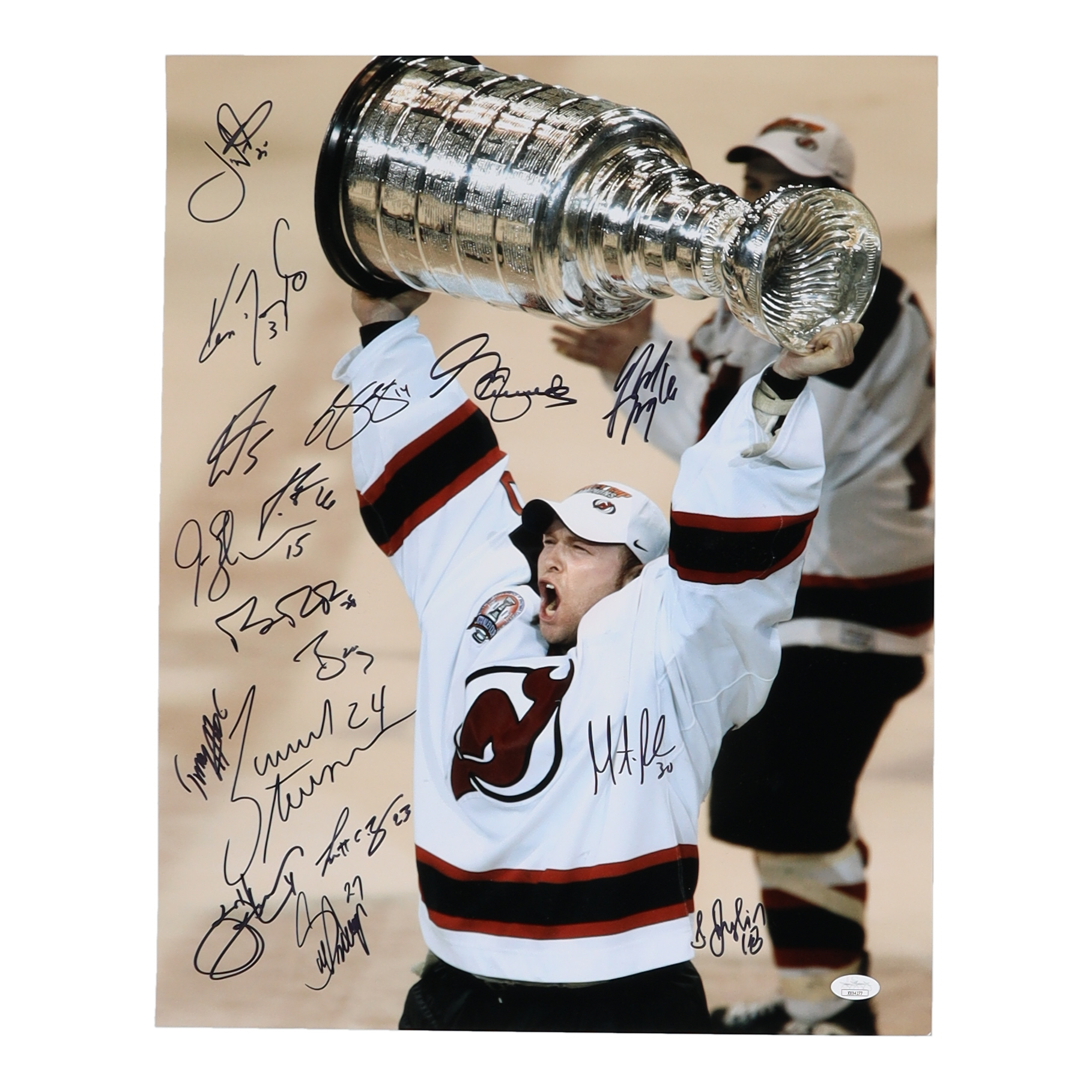 2002 Devils Stanley Cup Champions 16x20 Photo Team-Signed By (17) With Martin Brodeur, Joe Nieuwendyk, Scott Stevens, Scott Niedermayer (JSA) at PristineAuction.com 2002 Devils Stanley Cup Champions 16x20 Photo Team-Signed By (17) With Martin Brodeur, Joe Nieuwendyk, Scott Stevens, Scott Niedermayer (JSA) at PristineAuction.com