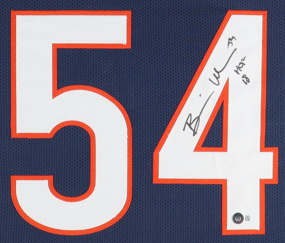 Brian Urlacher Signed Custom Framed Jersey Display Inscribed "HOF 18" (Beckett) at PristineAuction.com Brian Urlacher Signed Custom Framed Jersey Display Inscribed "HOF 18" (Beckett) at PristineAuction.com