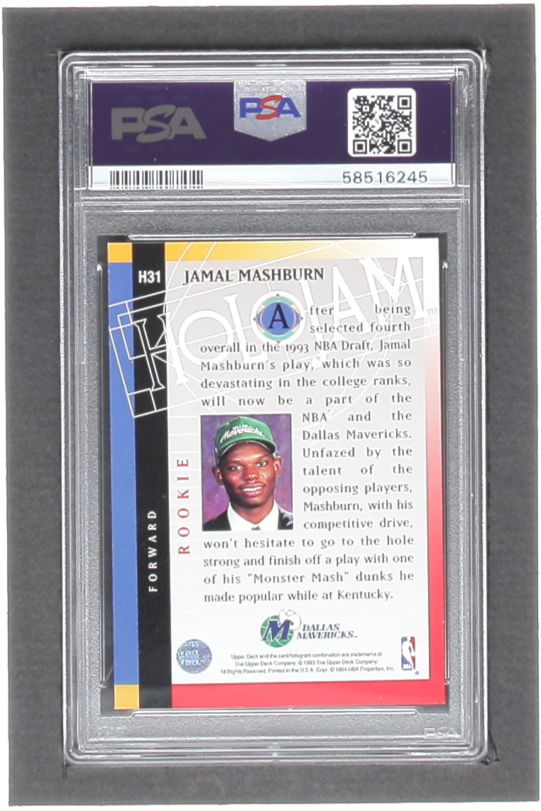 Jamal Mashburn 1993-94 Upper Deck Holojams #H31 RC (PSA 8) at PristineAuction.com Jamal Mashburn 1993-94 Upper Deck Holojams #H31 RC (PSA 8) at PristineAuction.com