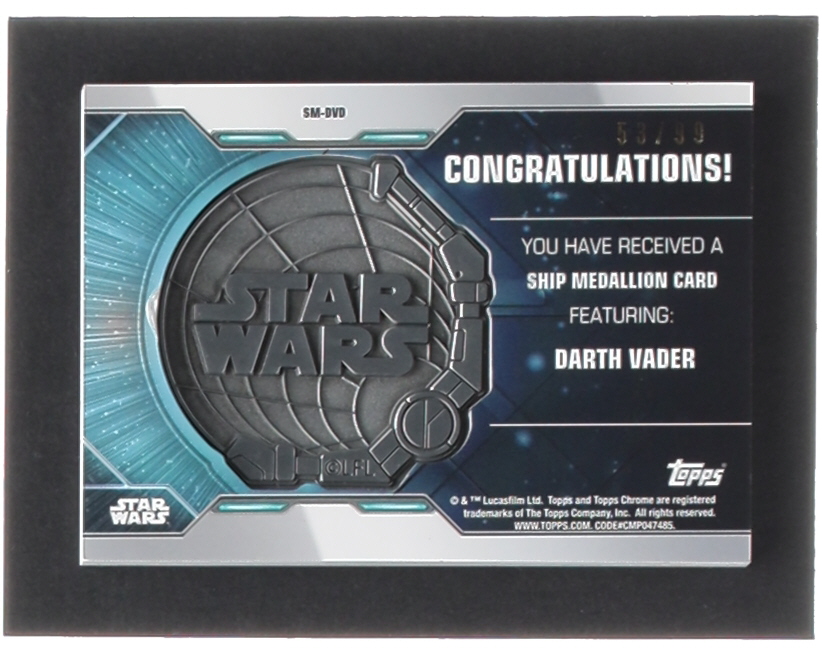 Darth Vader 2021 Topps Chrome Star Wars Legacy Commemorative Ship Medallion Relics #SMDVD #53/99 at PristineAuction.com Darth Vader 2021 Topps Chrome Star Wars Legacy Commemorative Ship Medallion Relics #SMDVD #53/99 at PristineAuction.com