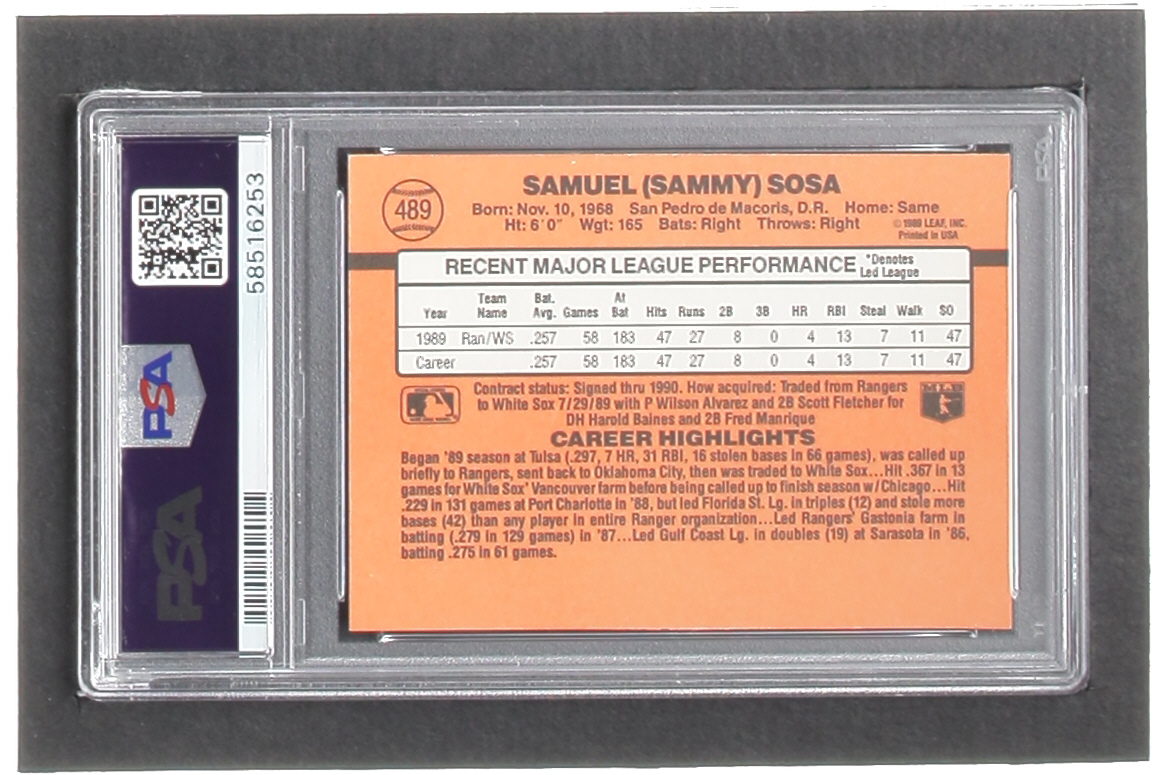 Sammy Sosa 1990 Donruss #489 RC (PSA 8) at PristineAuction.com Sammy Sosa 1990 Donruss #489 RC (PSA 8) at PristineAuction.com