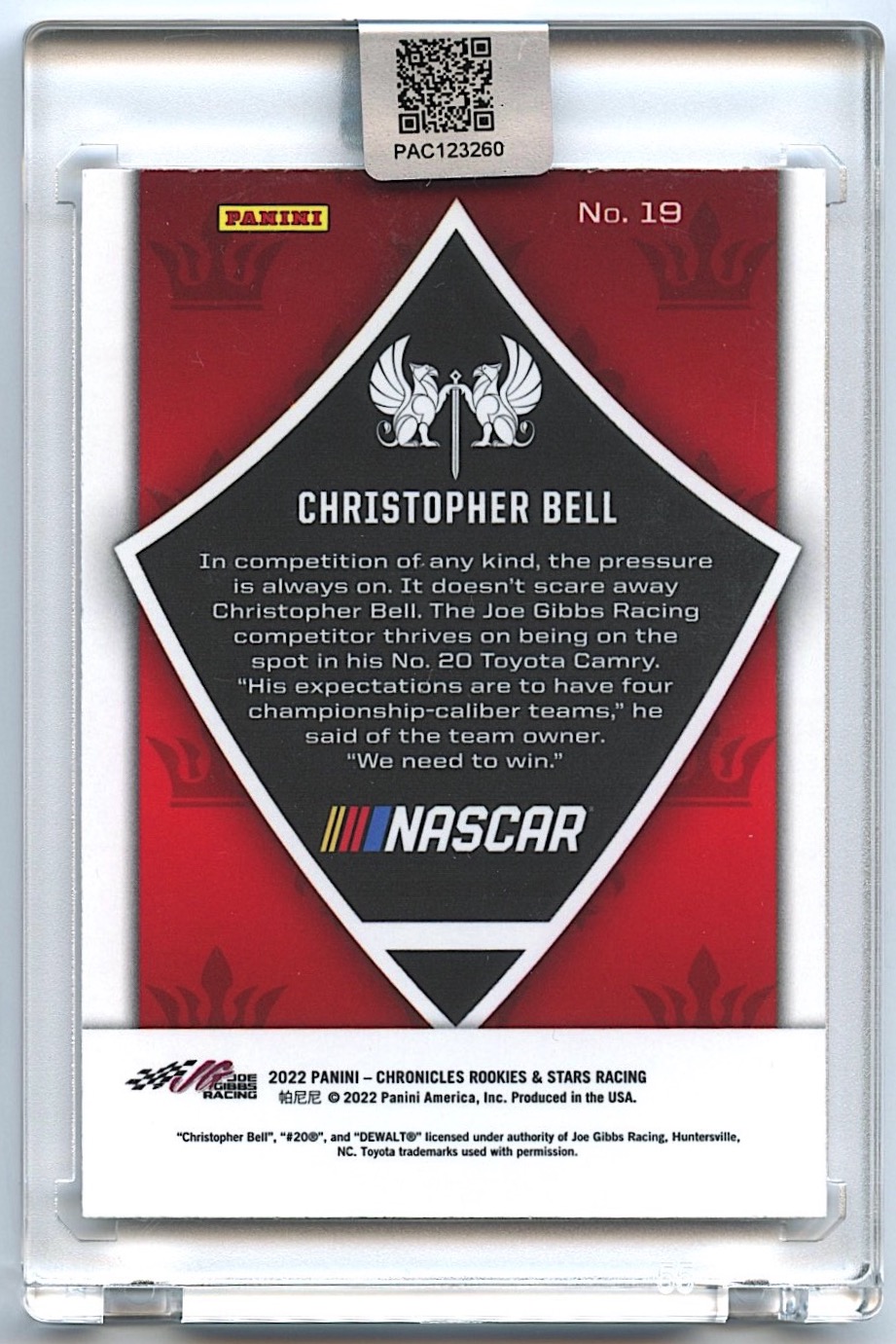 Christopher Bell Signed 2022 Panini Chronicles Crusade #19 (PA Encapsulated) at PristineAuction.com Christopher Bell Signed 2022 Panini Chronicles Crusade #19 (PA Encapsulated) at PristineAuction.com