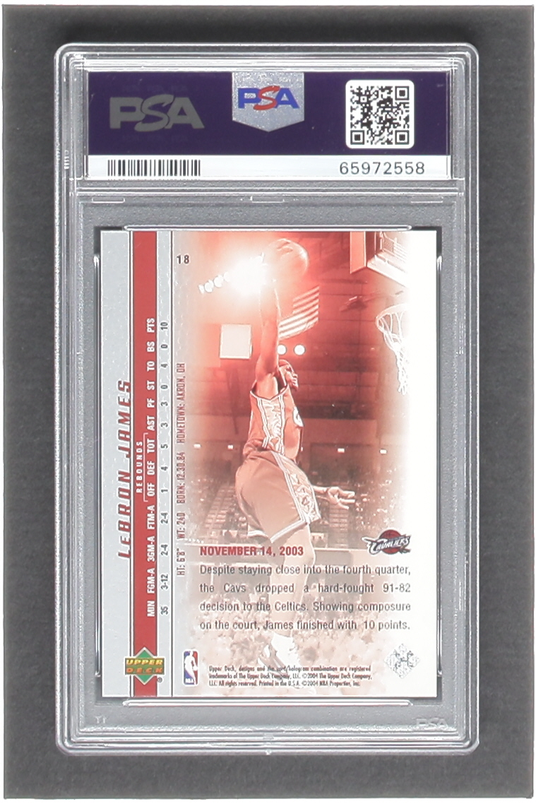 LeBron James 2003-04 Upper Deck Phenomenal Beginning LeBron James #18 / Quick Off His Feet (PSA 10) at PristineAuction.com LeBron James 2003-04 Upper Deck Phenomenal Beginning LeBron James #18 / Quick Off His Feet (PSA 10) at PristineAuction.com