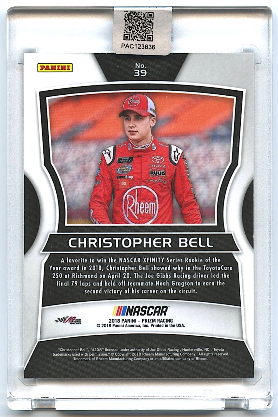 Christopher Bell Signed 2018 Panini Prizm #39 RC (PA Encapsulated) at PristineAuction.com Christopher Bell Signed 2018 Panini Prizm #39 RC (PA Encapsulated) at PristineAuction.com