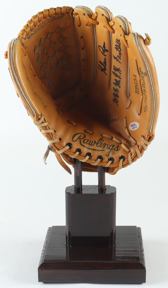 Nolan Ryan Signed Rawlings Nolan Ryan Model Baseball Glove Inscribed "108.5 MPH Fastball" with Display Stand (PSA) at PristineAuction.com Nolan Ryan Signed Rawlings Nolan Ryan Model Baseball Glove Inscribed "108.5 MPH Fastball" with Display Stand (PSA) at PristineAuction.com