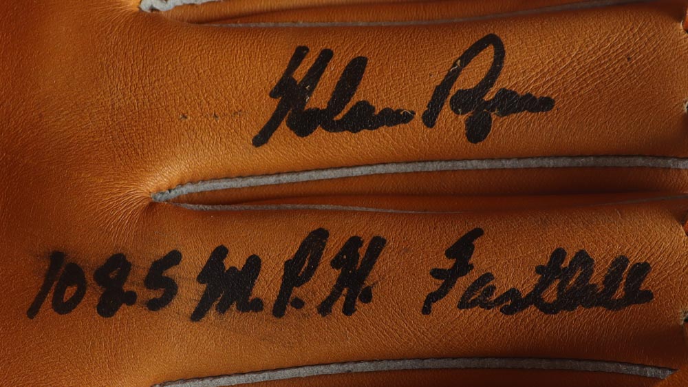 Nolan Ryan Signed Rawlings Nolan Ryan Model Baseball Glove Inscribed "108.5 MPH Fastball" with Display Stand (PSA) at PristineAuction.com Nolan Ryan Signed Rawlings Nolan Ryan Model Baseball Glove Inscribed "108.5 MPH Fastball" with Display Stand (PSA) at PristineAuction.com