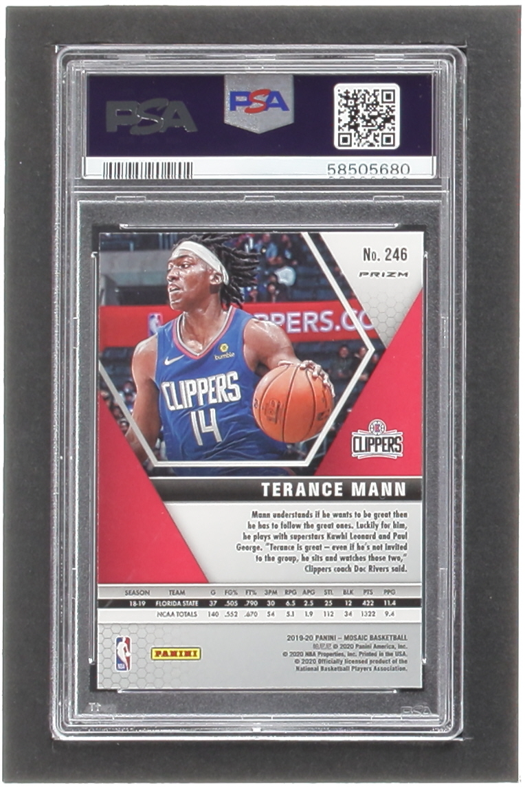 Terance Mann 2019-20 Panini Mosaic Mosaic Pink Camo #246 RC (PSA 9) at PristineAuction.com Terance Mann 2019-20 Panini Mosaic Mosaic Pink Camo #246 RC (PSA 9) at PristineAuction.com
