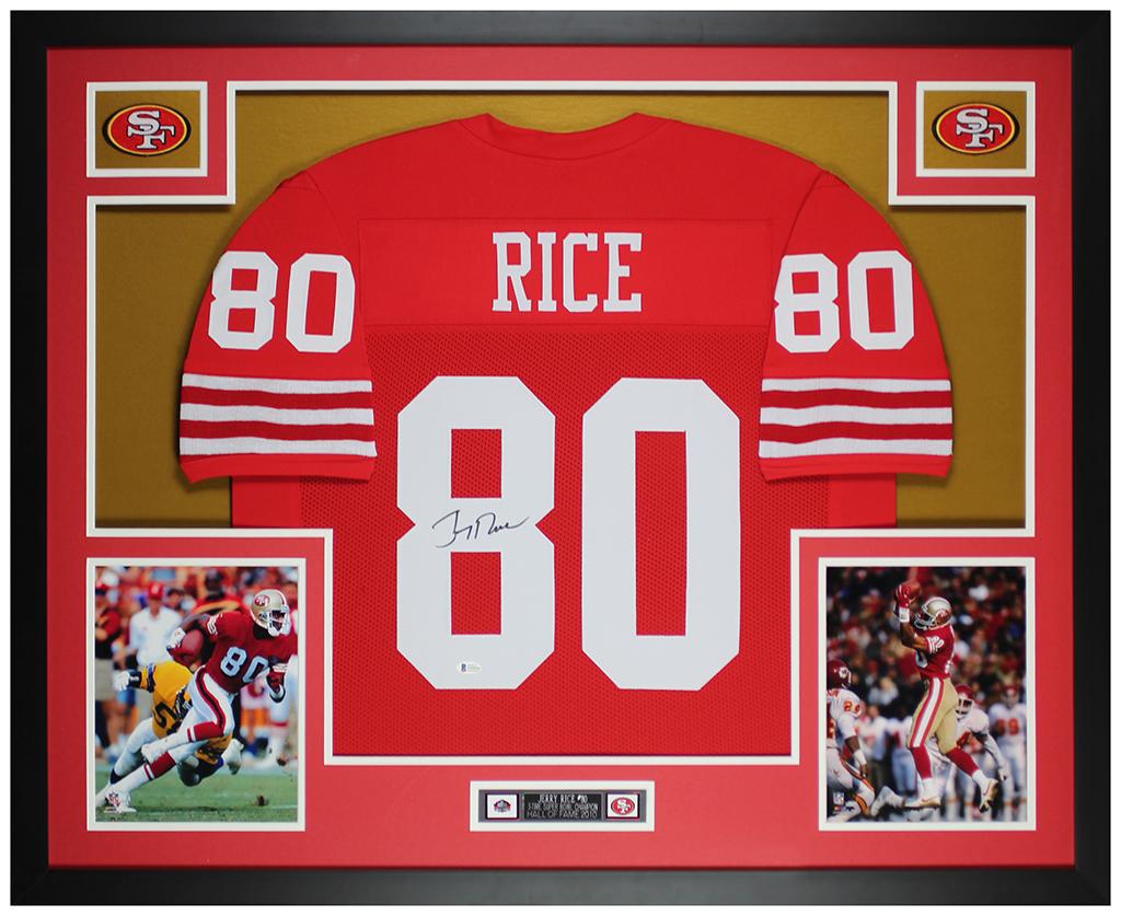 Jerry Rice Signed Custom Framed Jersey Display (Beckett) at PristineAuction.com Jerry Rice Signed Custom Framed Jersey Display (Beckett) at PristineAuction.com
